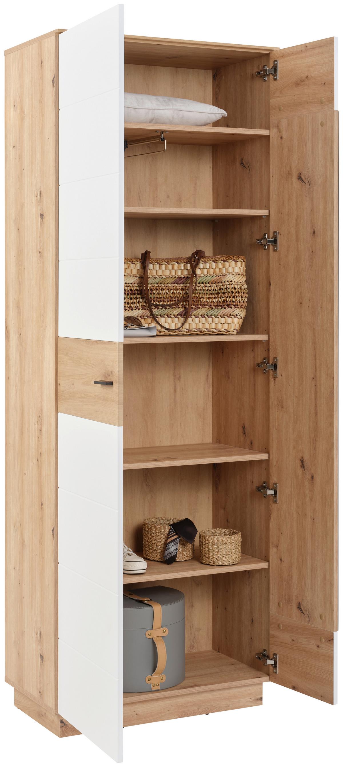 Garderobenschrank Tonale 75 cm Artisan Eiche Dekor/Alpinweiss - Weiß/Eiche Artisan, KONVENTIONELL, Glas/Holzwerkstoff (75/207,4/40cm)