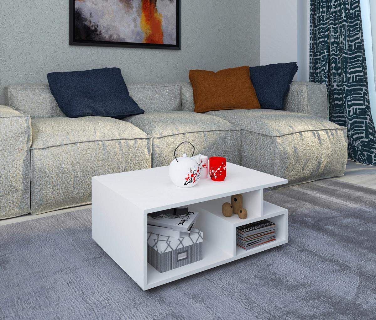 Konferenční stolek Sulas 80x50 cm, bílý - bílá/černá, Moderní, kompozitní dřevo (80/40/50cm) - MID.YOU