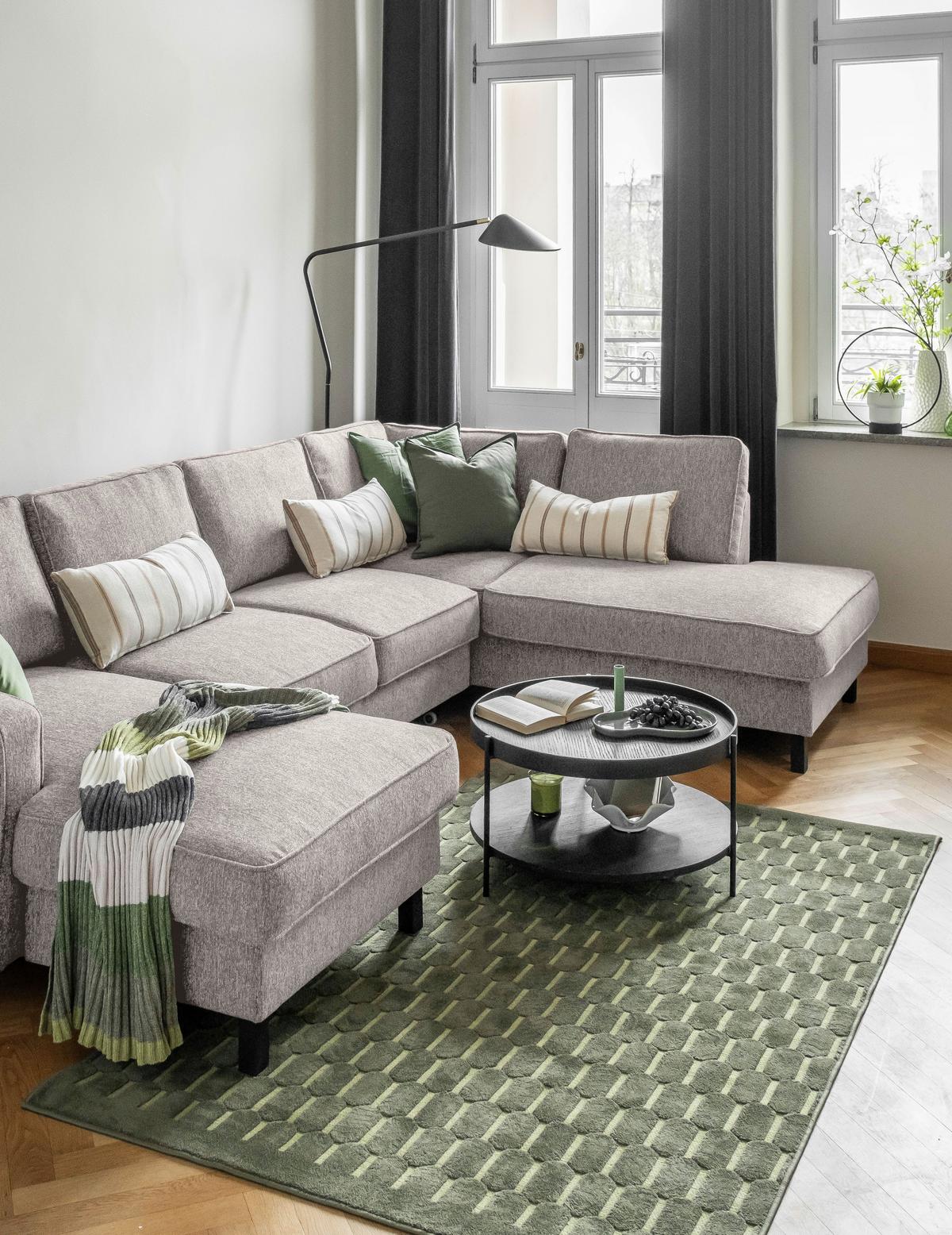 Wohnlandschaft Molly Grau/Weiß U: 148x298x198 cm - Grauweiß/Schwarz, Textil (148/298/198cm) - MID.YOU