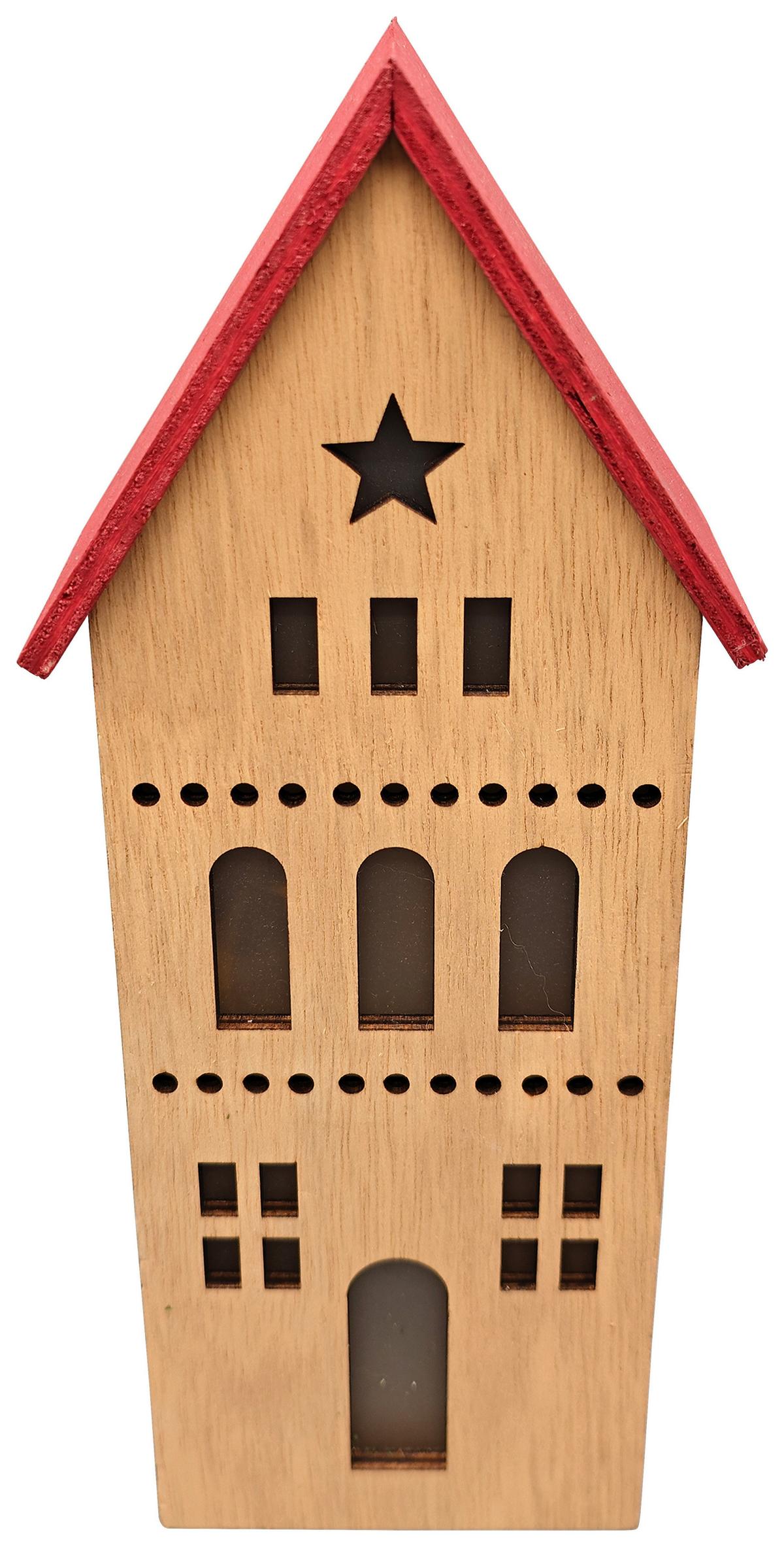 Dekorační dům LED/teplá bílá - přírodní barvy/červená, Konvenční, kompozitní dřevo (10,5/25/6cm) - Mömax