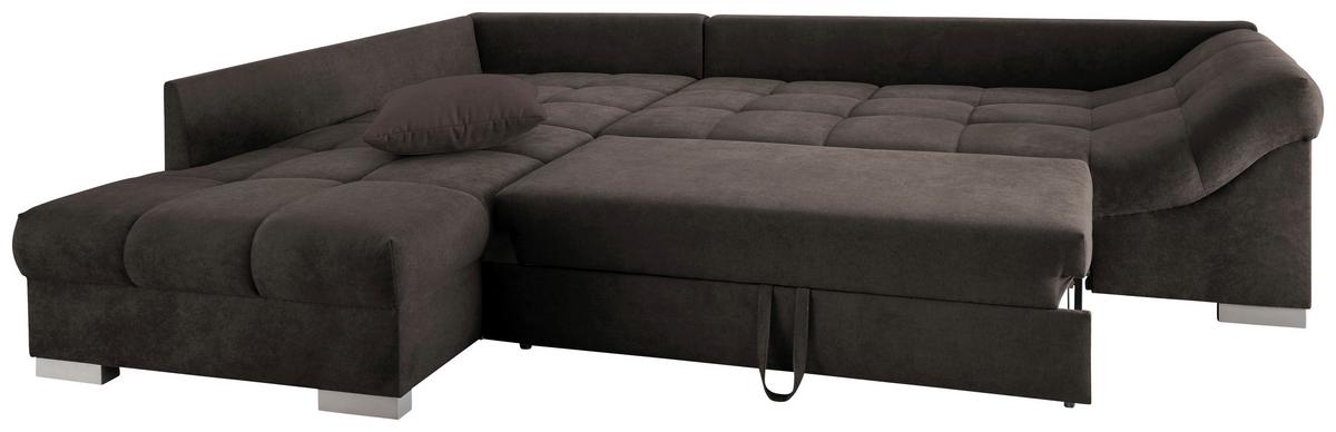 Eckschlafsofa Alvito Dunkelbraun S: 202/298 Cm - Dunkelbraun/Silberfarben, Design, Textil (202/298cm) - Livetastic