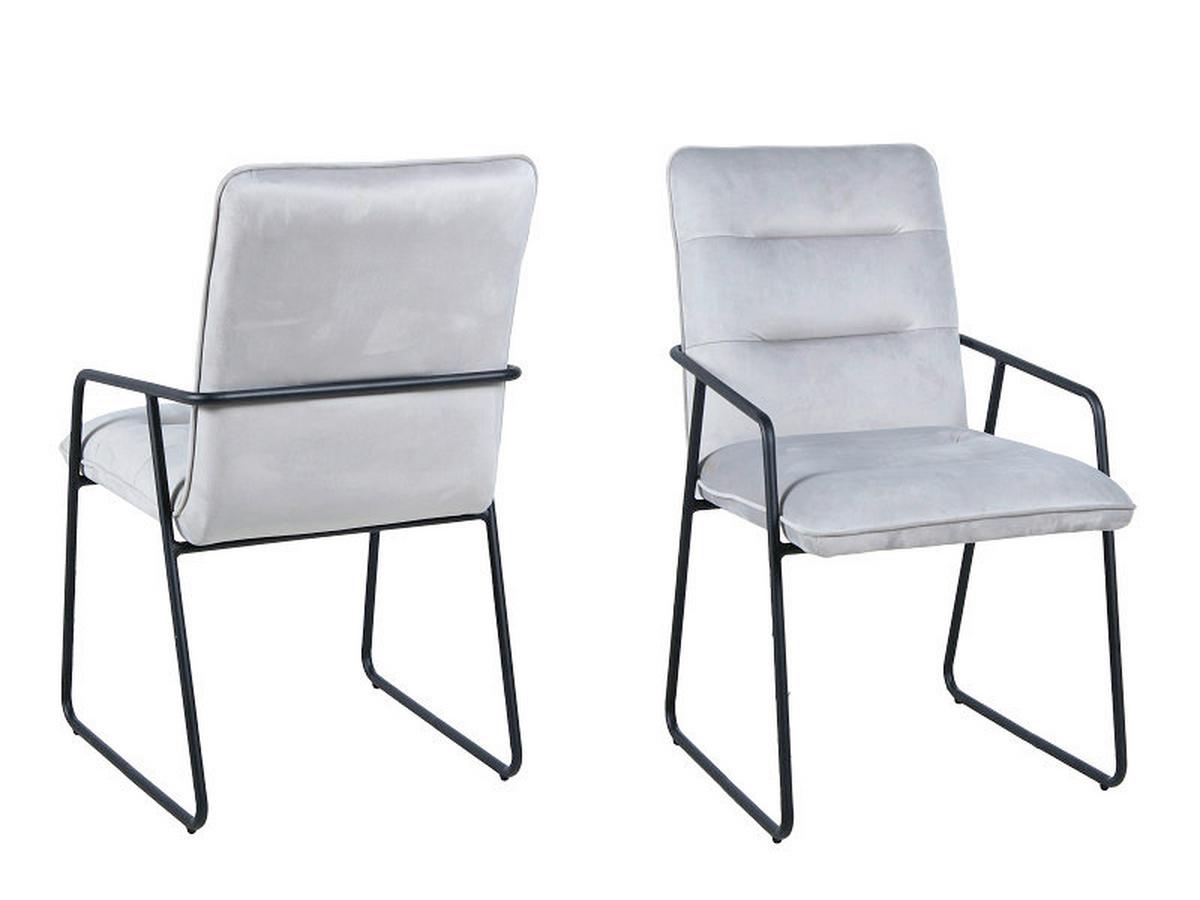 Armlehnstuhl-set Samt Hellgrau, B: 52cm - Hellgrau/Schwarz, Design, Textil/Metall (52/88/66cm) - Livetastic