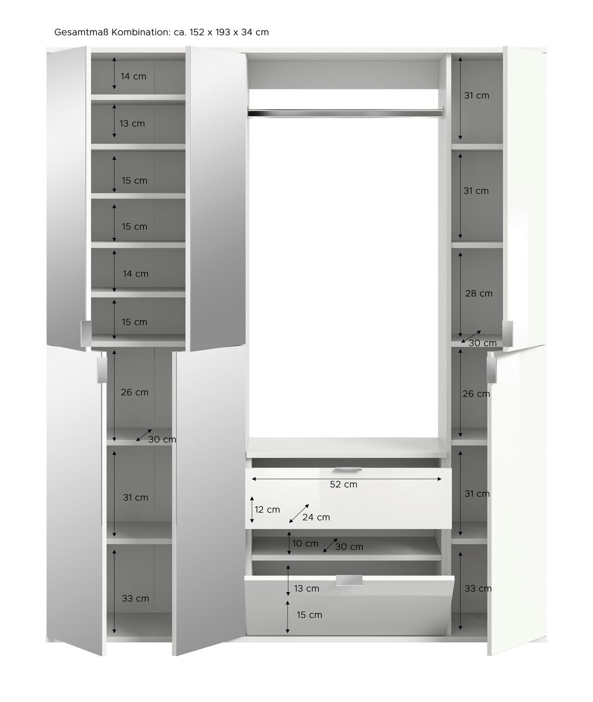 Garderobe Projekt X Eiche Artisan B: 152 cm - KONVENTIONELL, Glas/Holzwerkstoff (152/193/34cm) - MID.YOU