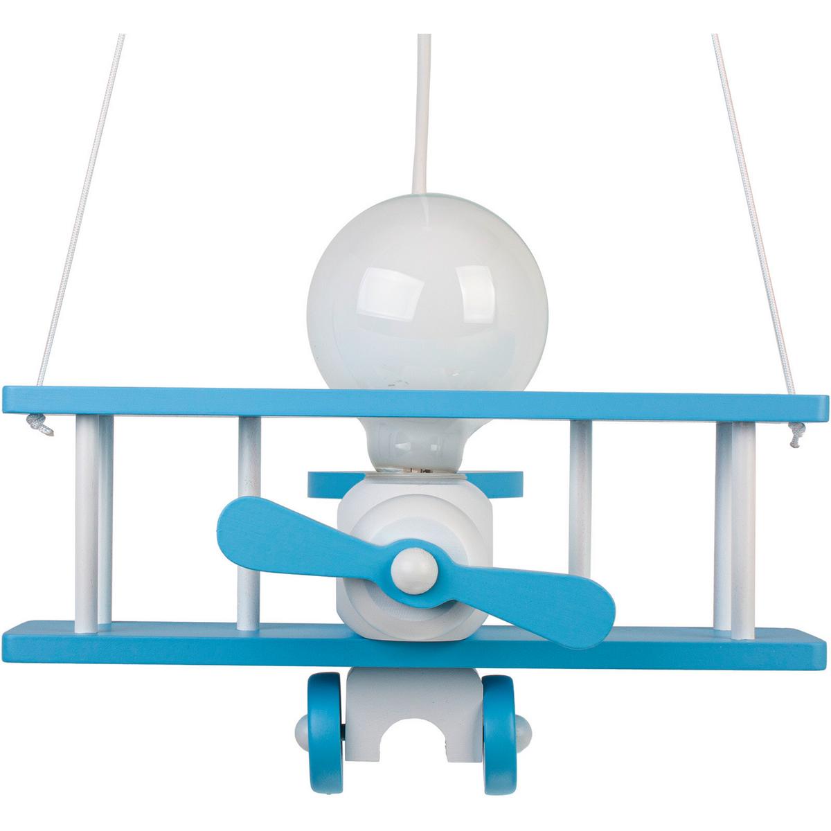 Kinderhängeleuchte Flugzeug H: 75 cm 1-Flammig - Blau/Weiß, KONVENTIONELL, Holz (29/31/75cm)