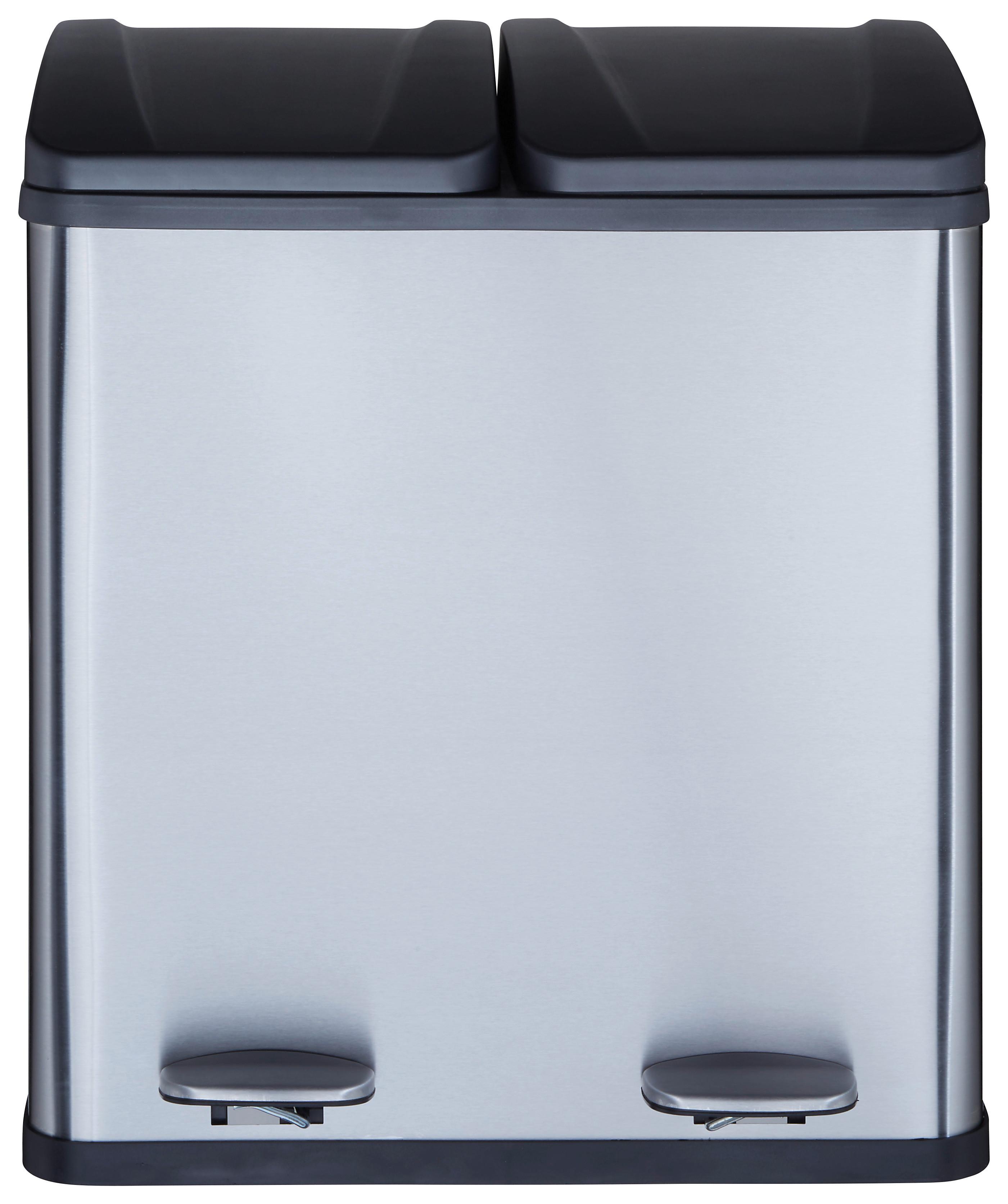 Nášľapný kôš Trash, 20l + 20l - čierna/strieborná, Modern, kov/plast (46,3/37,1/52,6cm) - Mömax