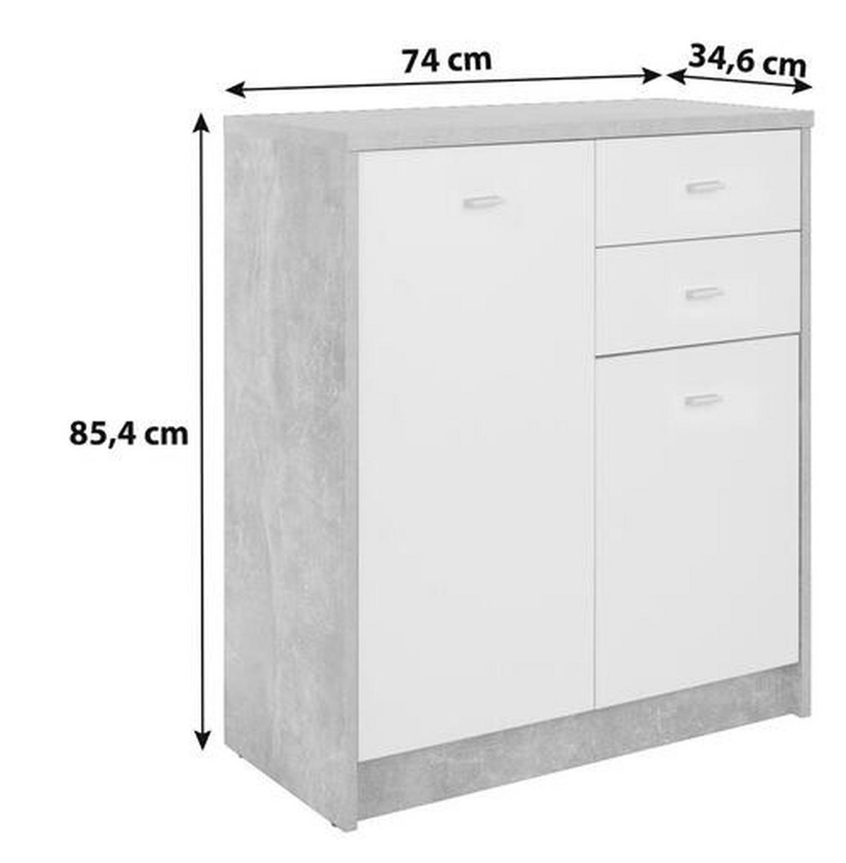 Kommode B 74cm 4-You New, Beton Optik/Weiß - Schwarz/Weiß, MODERN, Holzwerkstoff (74/85,4/34,6cm)
