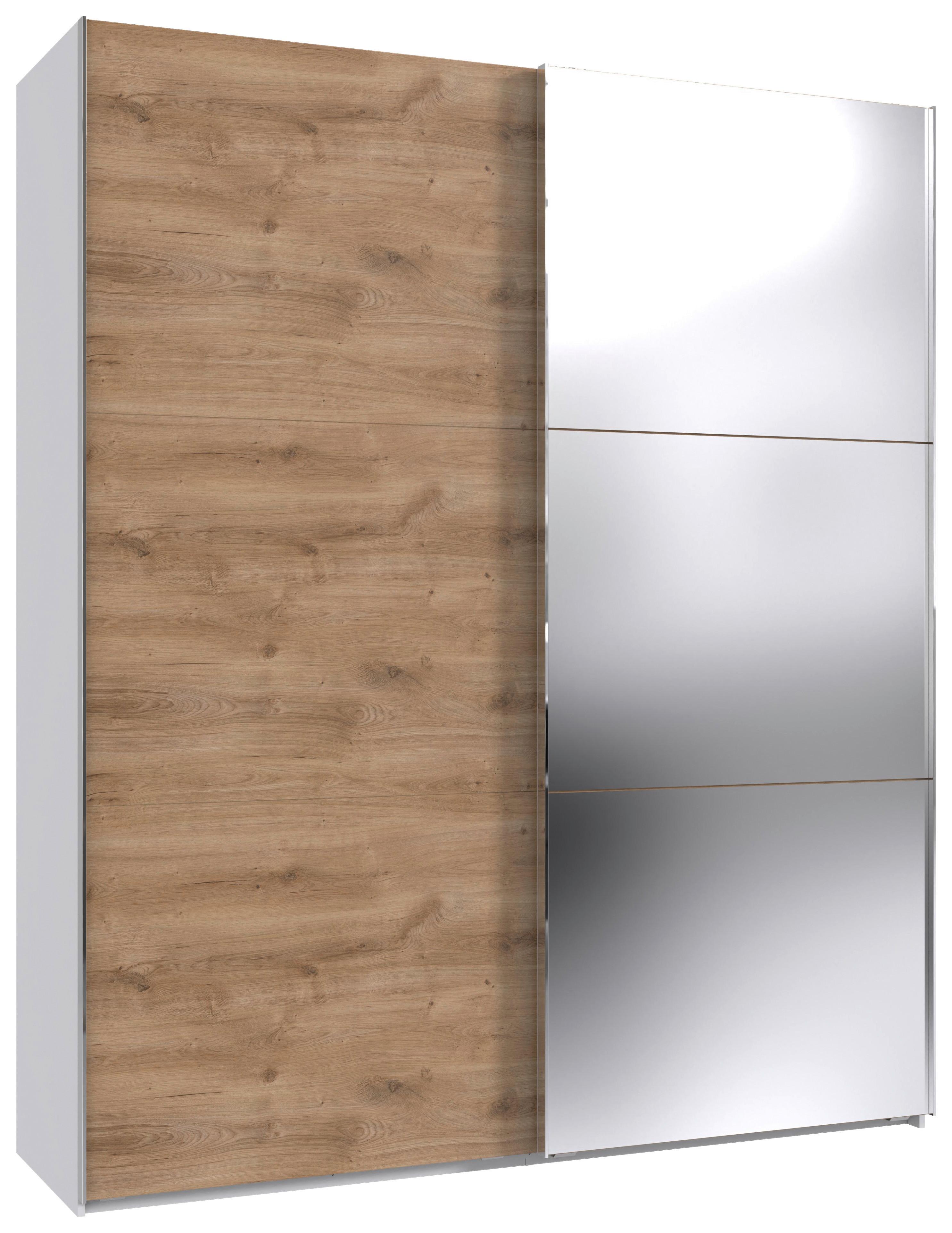 Schwebetürenschrank Level Weiß/Plankeneiche B: 150cm - Plankeneiche/Weiß, MODERN, Glas/Holzwerkstoff (150/216/65cm) - MID.YOU