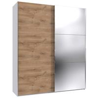Schwebetürenschrank Level Weiß/Plankeneiche B: 150cm - Plankeneiche/Weiß, MODERN, Glas/Holzwerkstoff (150/216/65cm) - MID.YOU