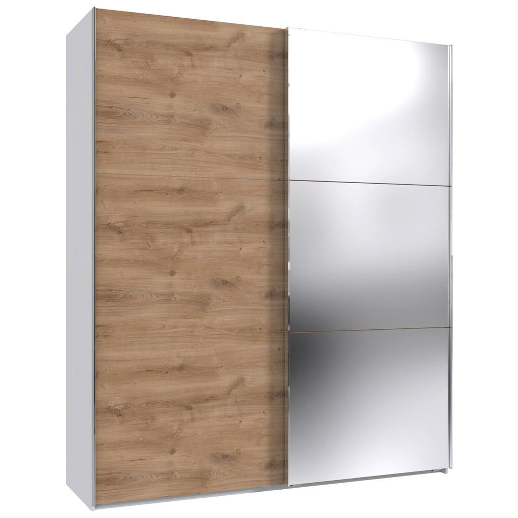 Schwebetürenschrank Level Weiß/Plankeneiche B: 150cm