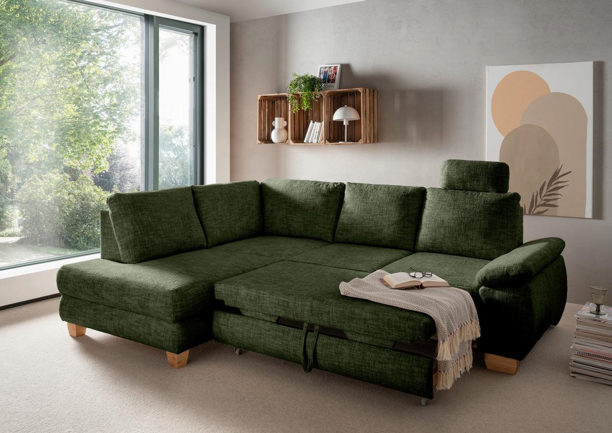 Eckschlafsofa Positano Dunkelgrün S: 206x265 Cm - Wildeiche/Dunkelgrün, MODERN, Textil (206/265cm) - Livetastic