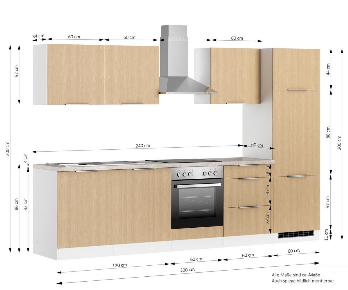 Küchenblock Glasgow Weiß/eichefarben B: 300 Cm - Eichefarben/Beige, LIFESTYLE, Holzwerkstoff (300cm) - Held