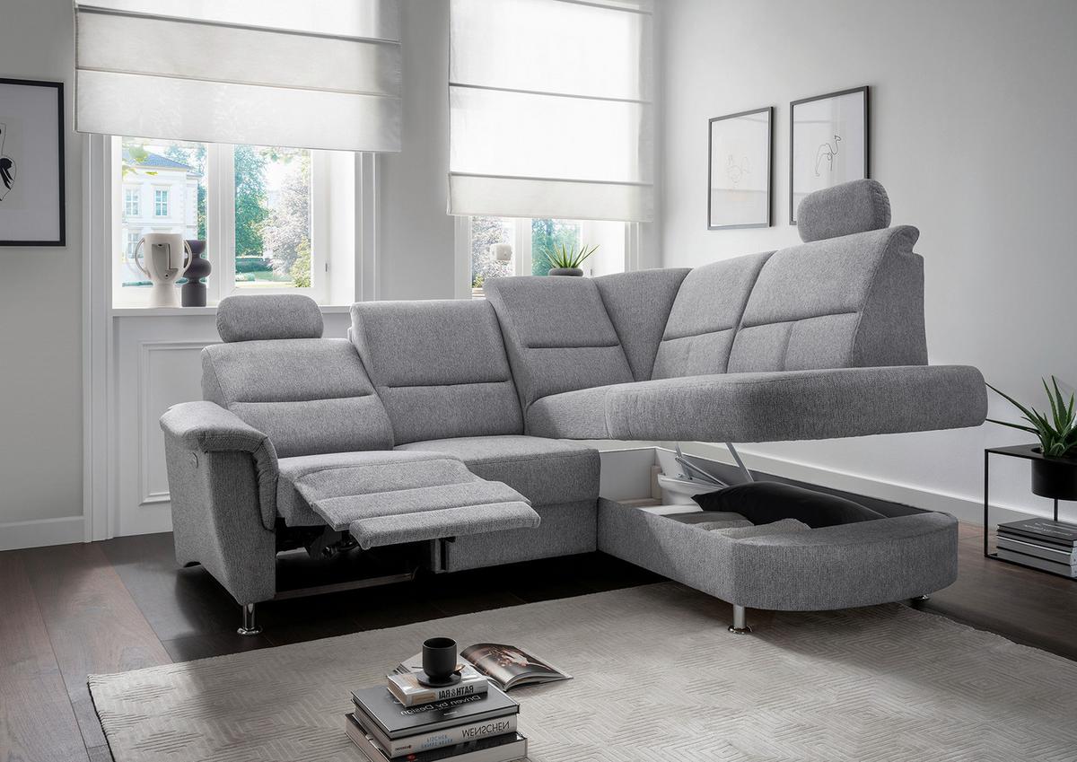 Ecksofa Mit Stauraum Parole Silberfarben Chenille - Chromfarben/Silberfarben, KONVENTIONELL, Textil (231/184cm) - Livetastic
