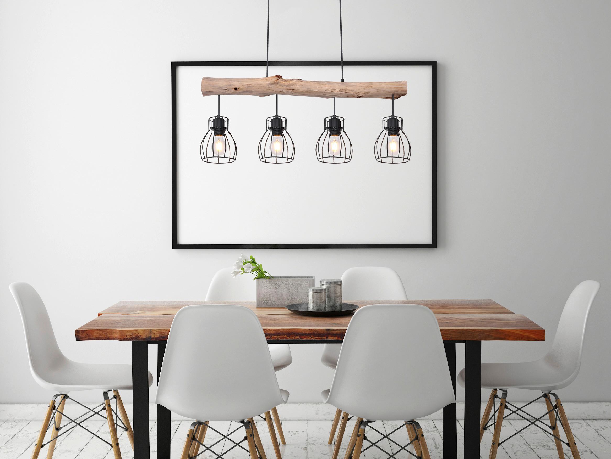 Hängeleuchte Mina H: 140 Cm 4-Flammig - Schwarz/Naturfarben, Basics, Holz/Metall (82,5/13,6/140cm) - Globo