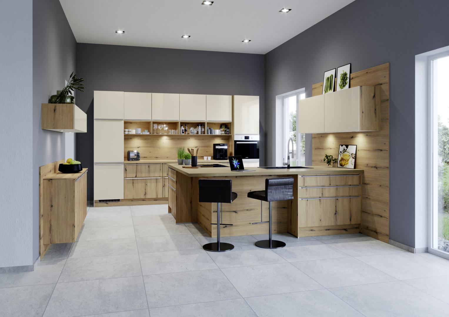 Einbauküche Plan/Star Frei Planbar Holz Design - Kaschmir/Eichefarben, MODERN, Holzwerkstoff - Express