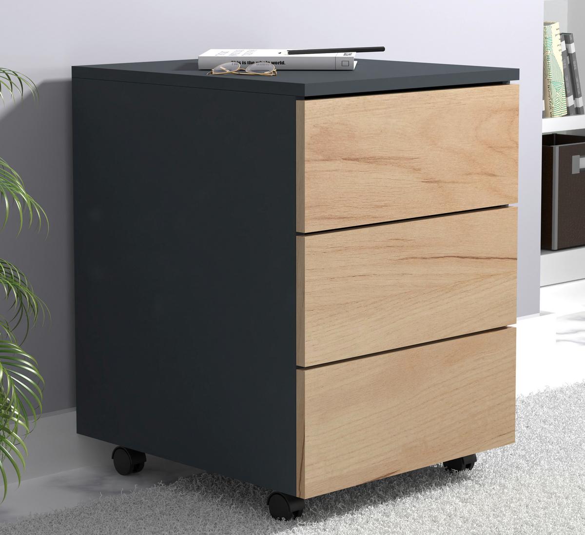 Rollcontainer Anthrazit/ Eiche Dekor Dalrosa 39x55x45cm - Honigeiche/Anthrazit, MODERN, Holzwerkstoff/Kunststoff (39/55/45cm) - MID.YOU
