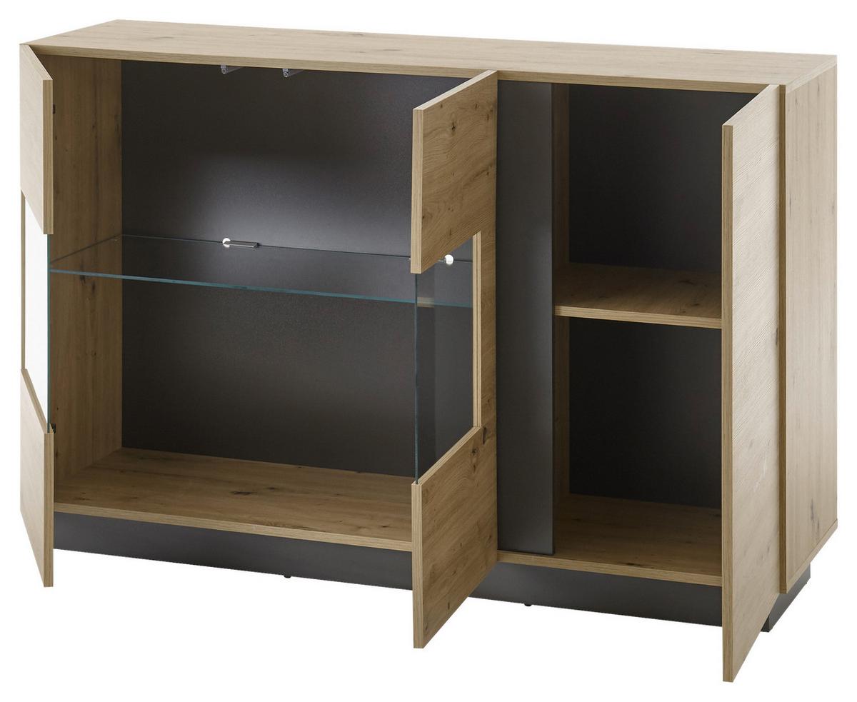 Sideboard Clair Grau/Eiche Dekor B:138cm - Eiche Artisan/Grau, Design, Glas/Holzwerkstoff (138/91/40cm) - MID.YOU