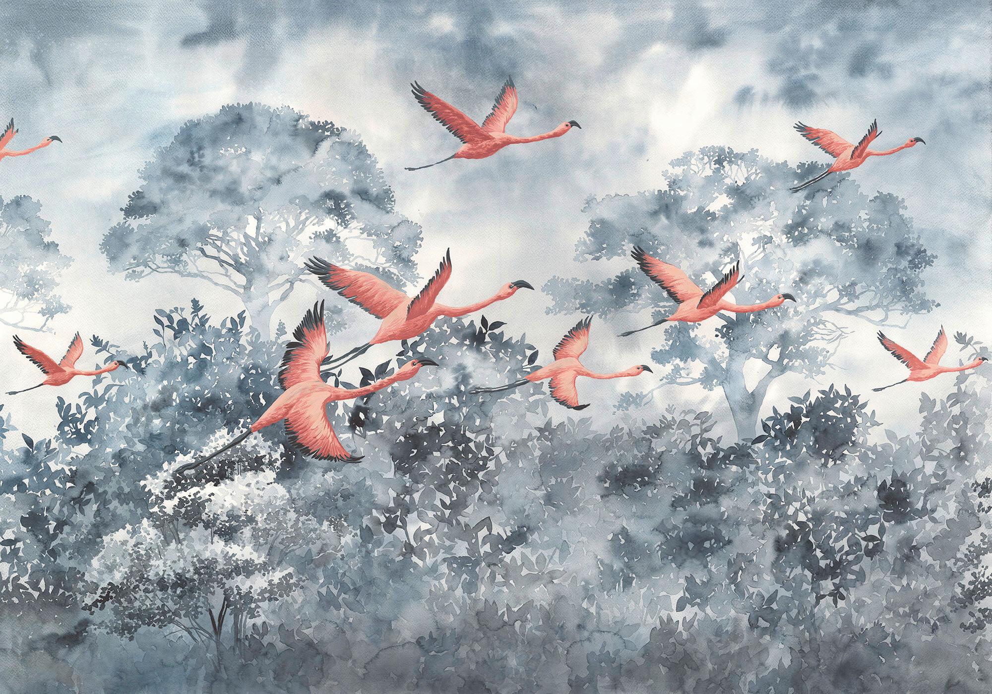 Fototapete Flamingos In The Sky - Multicolor, Trend, Papier (400/280cm) - Komar