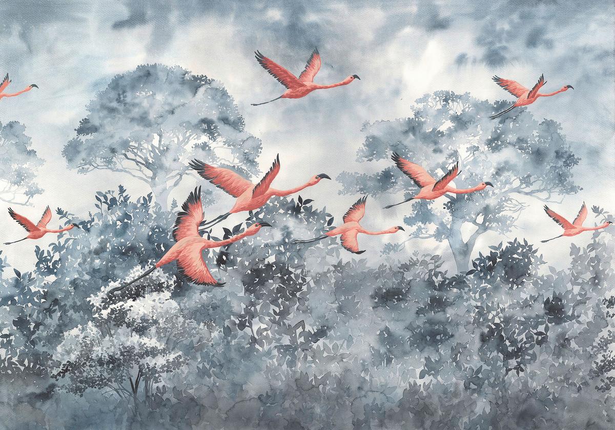 Fototapete Flamingos In The Sky - Multicolor, Trend, Papier (400/280cm) - Komar