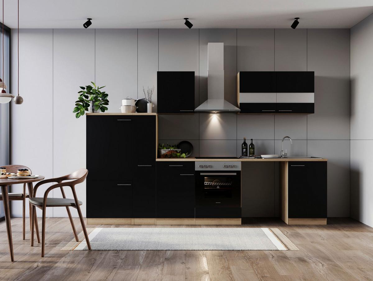 Küchenblock Merle Schwarz B: 310 cm - Eichefarben/Schwarz, Basics, Glas/Holzwerkstoff (310cm) - Respekta