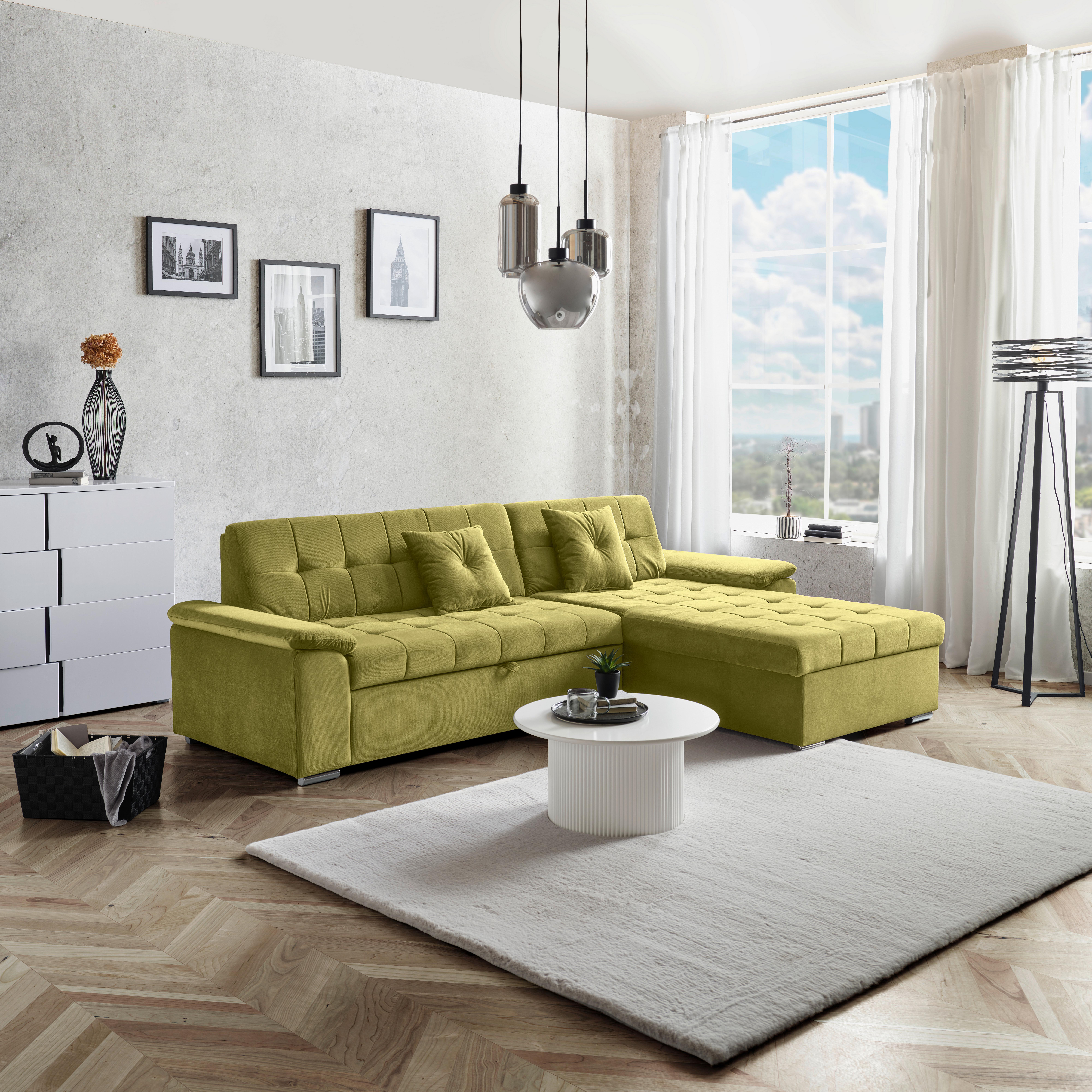 Rohová sedačka KEATON, oboustranná, žlutá tk. KRONOS - žlutá, Basics, textil (263/169cm) - Livetastic