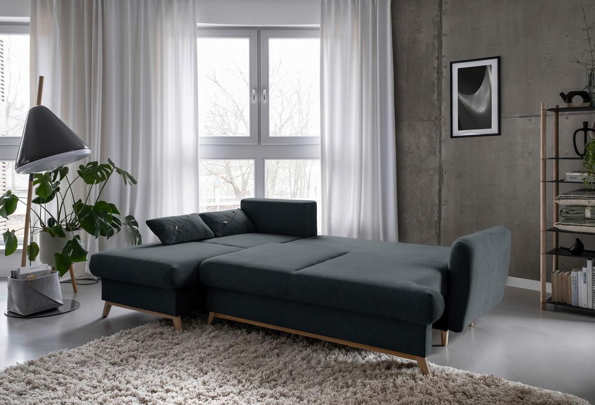 Ecksofa Scandic Lagom Beige S: 157x235 cm - Dunkelgrau/Naturfarben, Textil (157/235cm) - MID.YOU