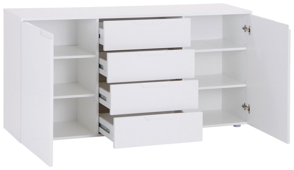 Kommode 160cm Hilton, Weiß Hilton - Weiß Hochglanz/Weiß, MODERN, Holzwerkstoff (160/81,4/40cm)