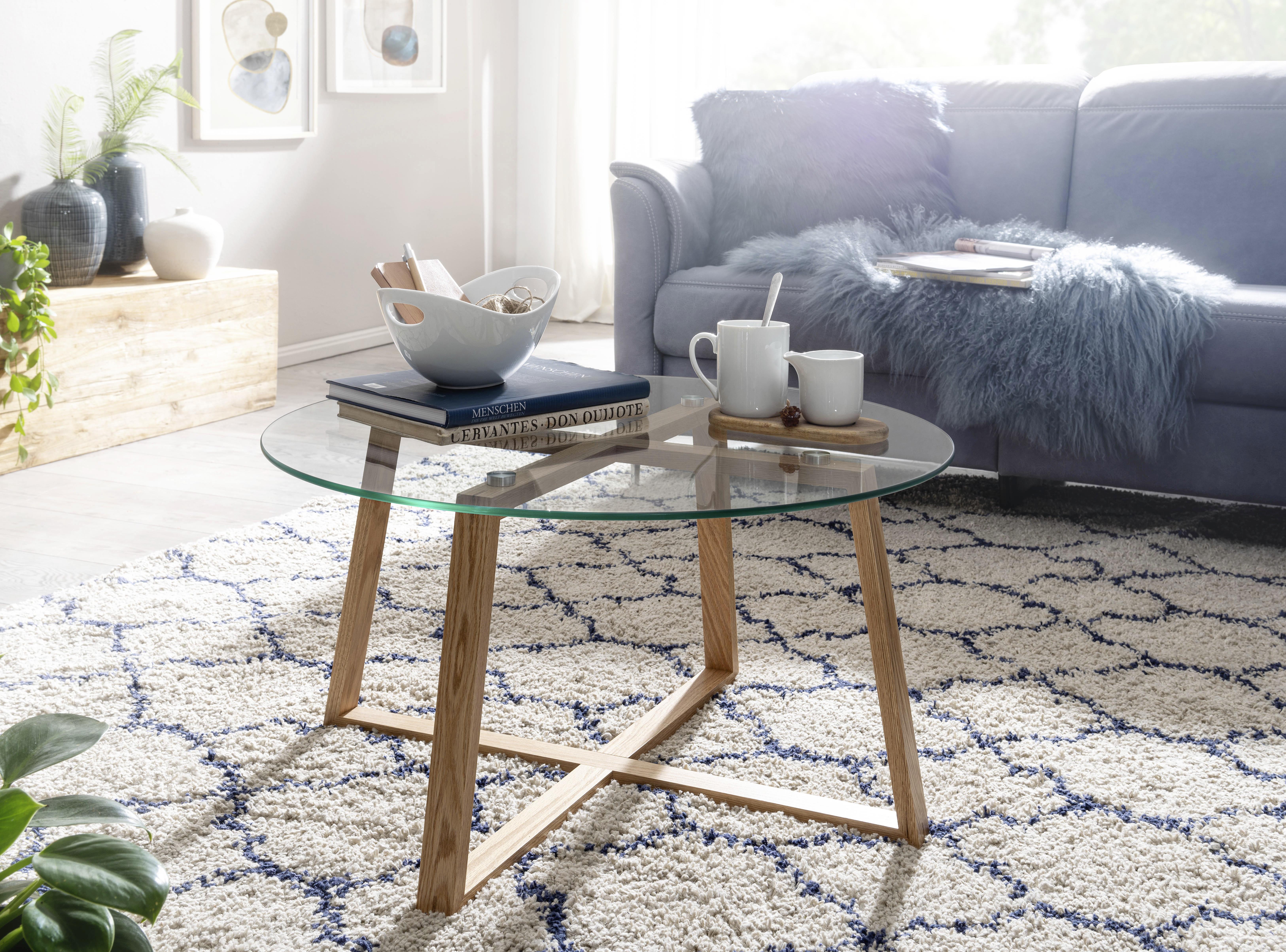 MID.YOU Couchtisch Glas/Eiche Massiv D: 78 cm