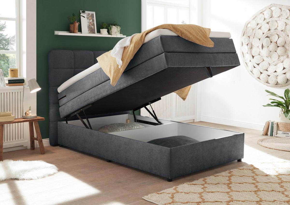 Boxspringbett Mit Topper & Bettkasten 120x200 Tacoma 3 - Anthrazit, KONVENTIONELL (120/200cm) - MID.YOU