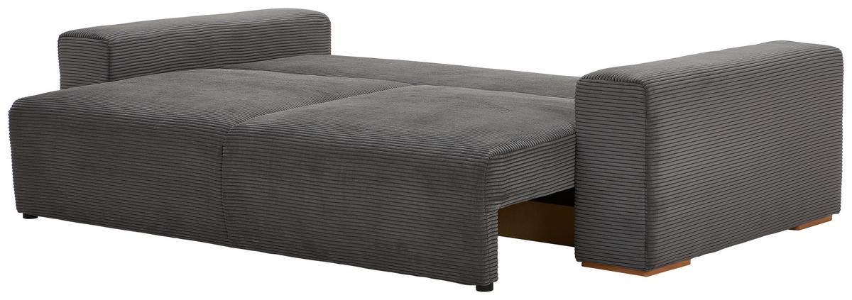 Schlafsofa Vouge Grau Bettkasten, B: 255 Cm - Buchefarben/Schwarz, KONVENTIONELL, Textil (255/86/123cm) - Livetastic