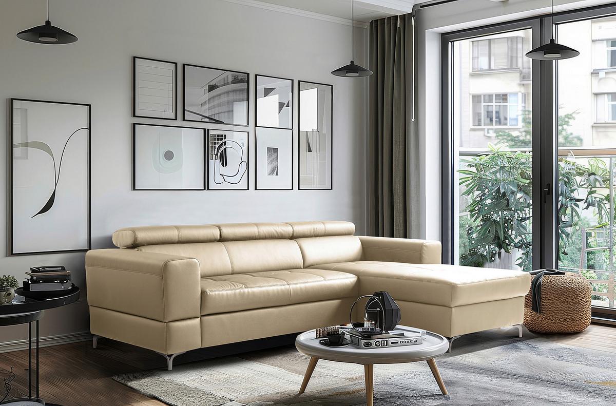 Ecksofa Torino Teilleder Hellgrau 247x173 - Hellgrau/Schwarz, Design, Leder/Textil (247/173cm) - Livetastic