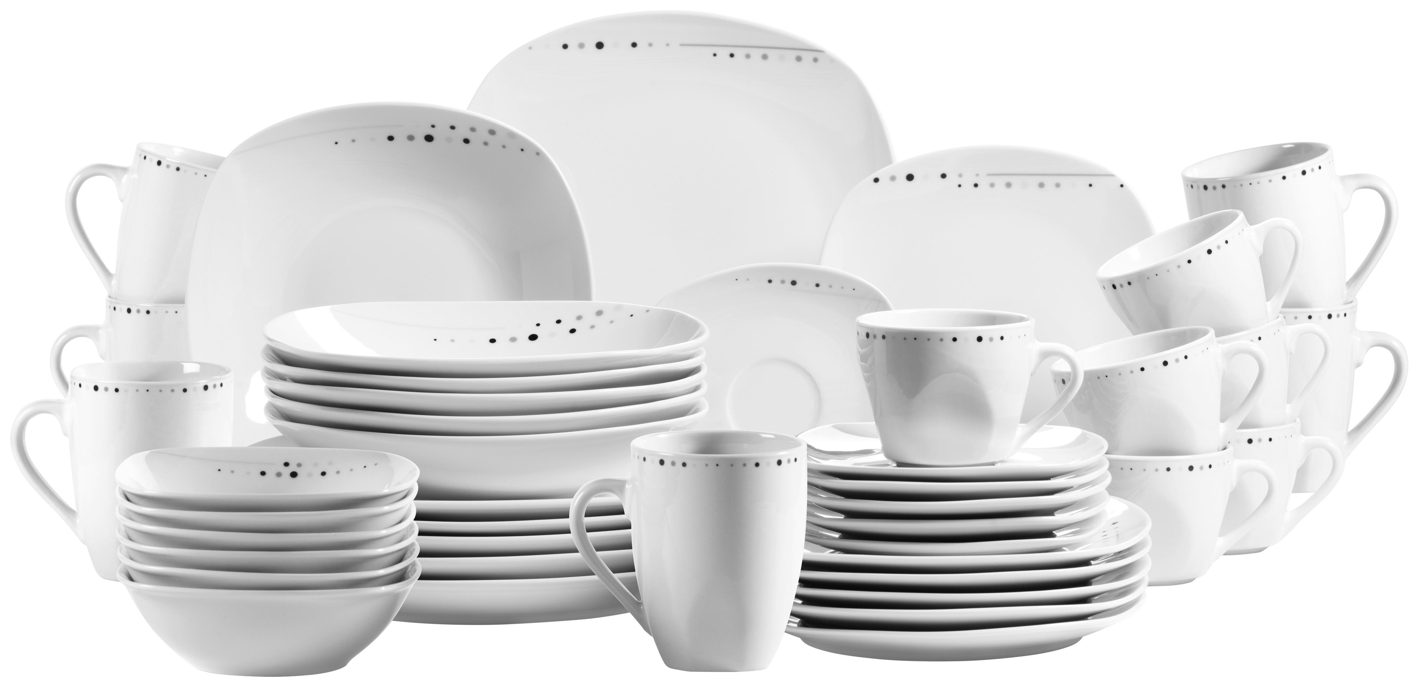 Kombiservice Fadilla Porzellan 6 Personen Geschirr Set - Weiß, Basics, Keramik - Mäser