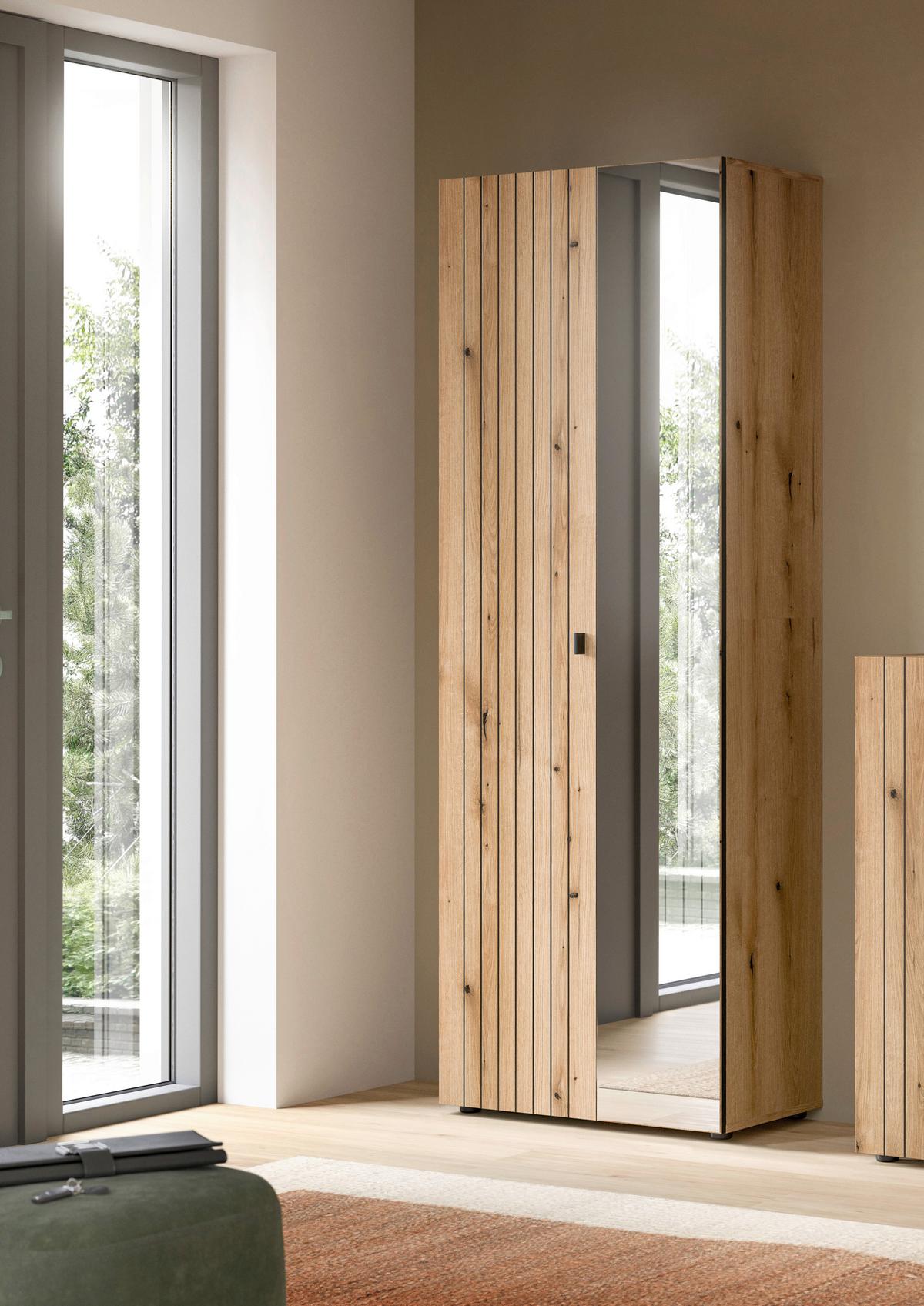 Garderobenschrank Station Eiche Dekor B: 70cm - Eichefarben/Schwarz, Design, Holzwerkstoff (70/192/37cm) - MID.YOU