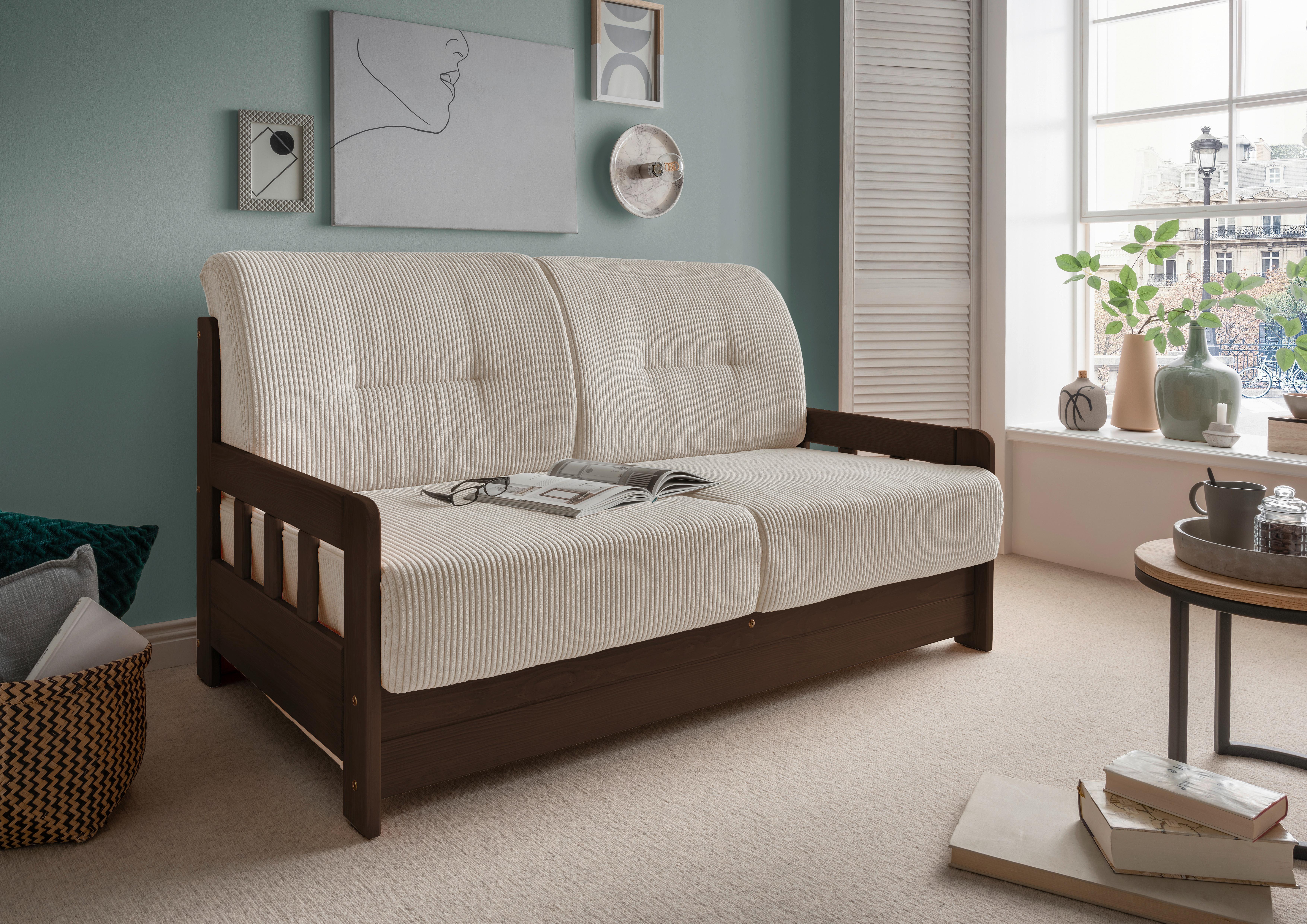 Schlafsofa Camino Nussbaumfarben/Beige B: 154 cm - Beige/Nussbaumfarben, MODERN, Holz/Textil (154/88/90cm) - Livetastic