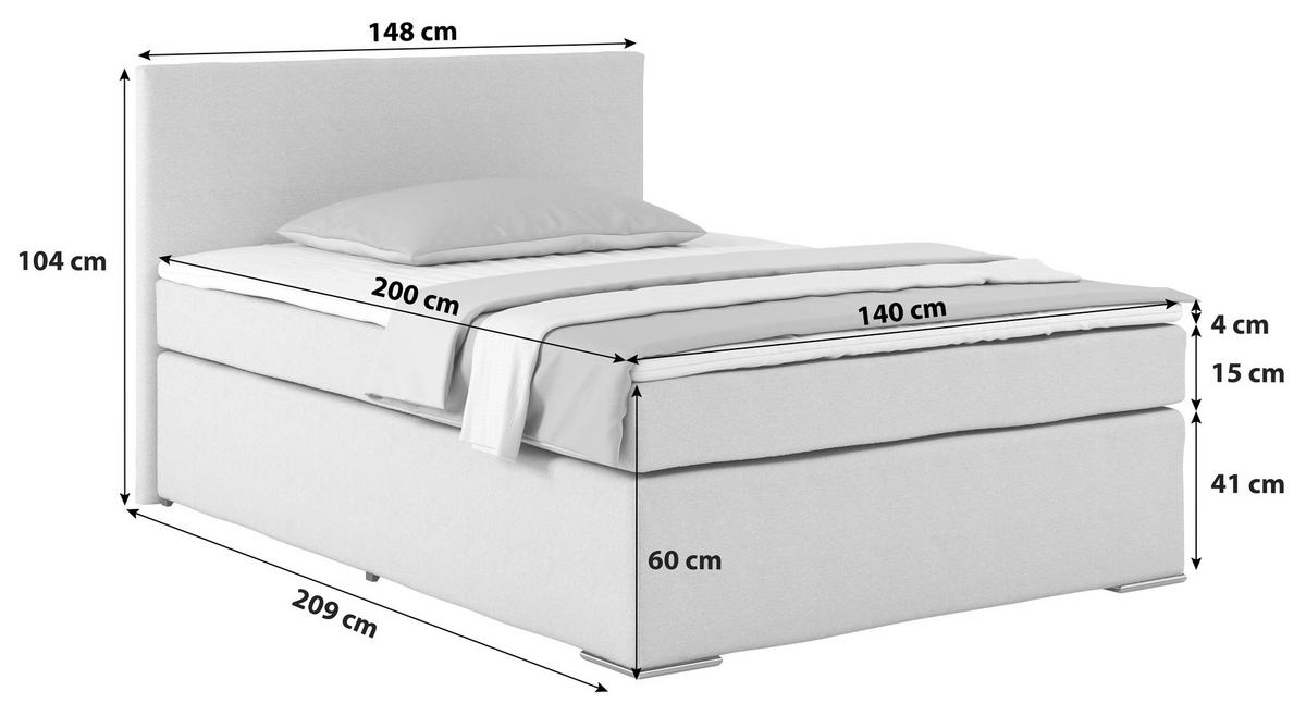 Boxspringbett Mit Topper 140x200cm Nero, Blau - Blau/Chromfarben, KONVENTIONELL, Textil (140/200cm)