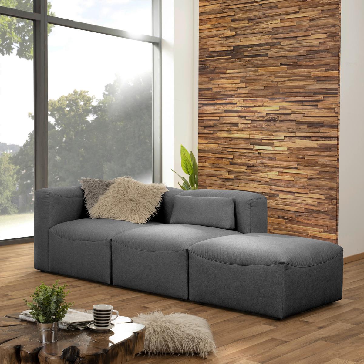 Ottomane Lena Anthrazit Mit Echtem Rücken - Anthrazit, Design, Textil (250/73/100cm) - Max Winzer