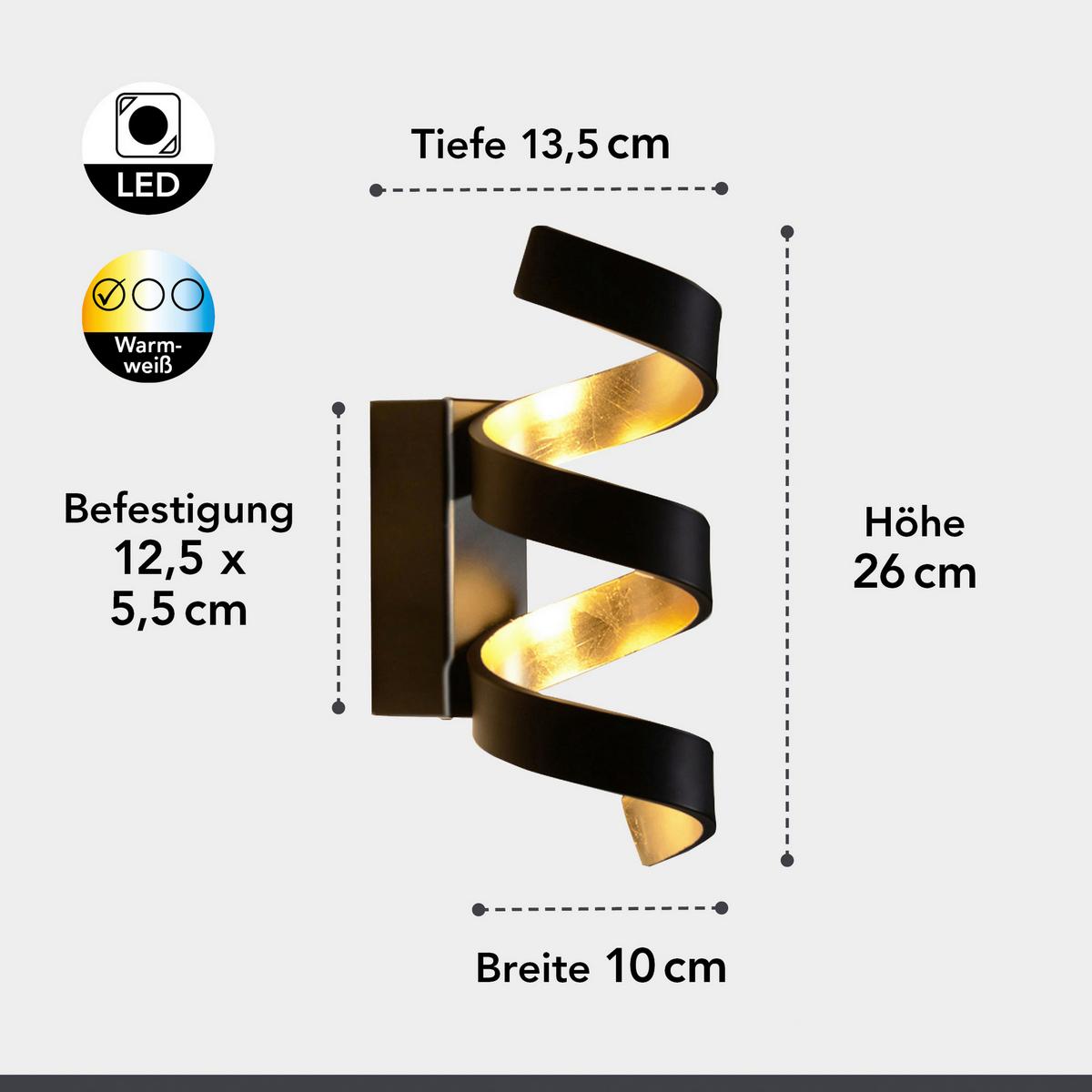 Led-wandleuchte Helix 3-Flammig  3 Helligkeitsstufen - Goldfarben/Schwarz, Basics, Metall (26/10/13,5cm)