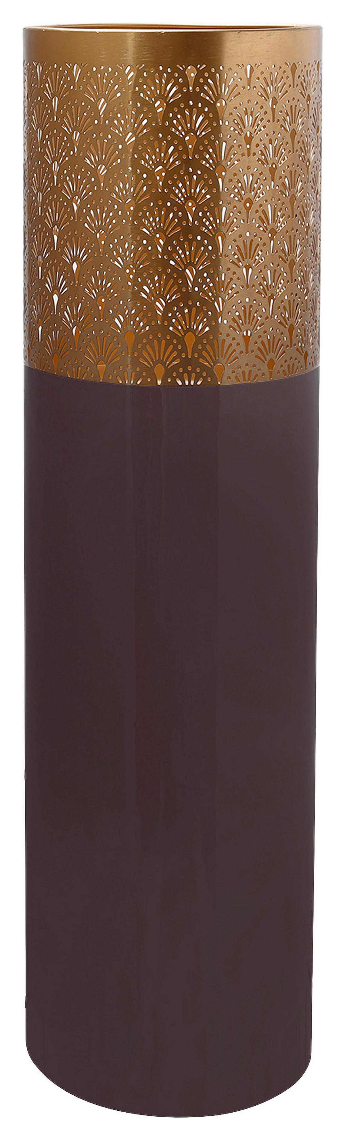 Bodenvase Art Deco Lila Goldfarben, D: 25 cm - Lila/Goldfarben, Trend, Metall (25/90cm) - Kayoom