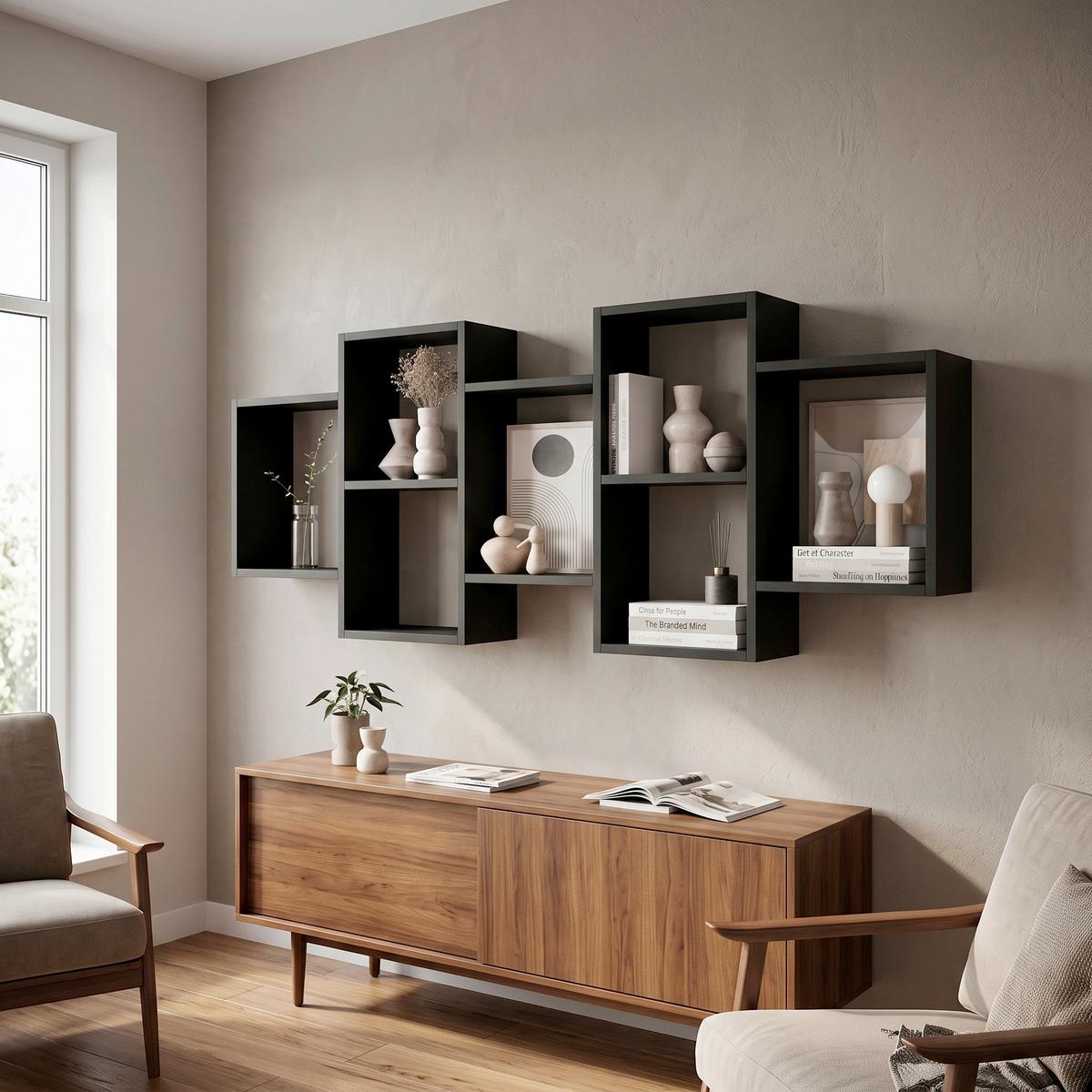 WANDREGAL Trio Schwarz B: 160,8cm - Schwarz, Basics, Holzwerkstoff (160,8/65/18cm)