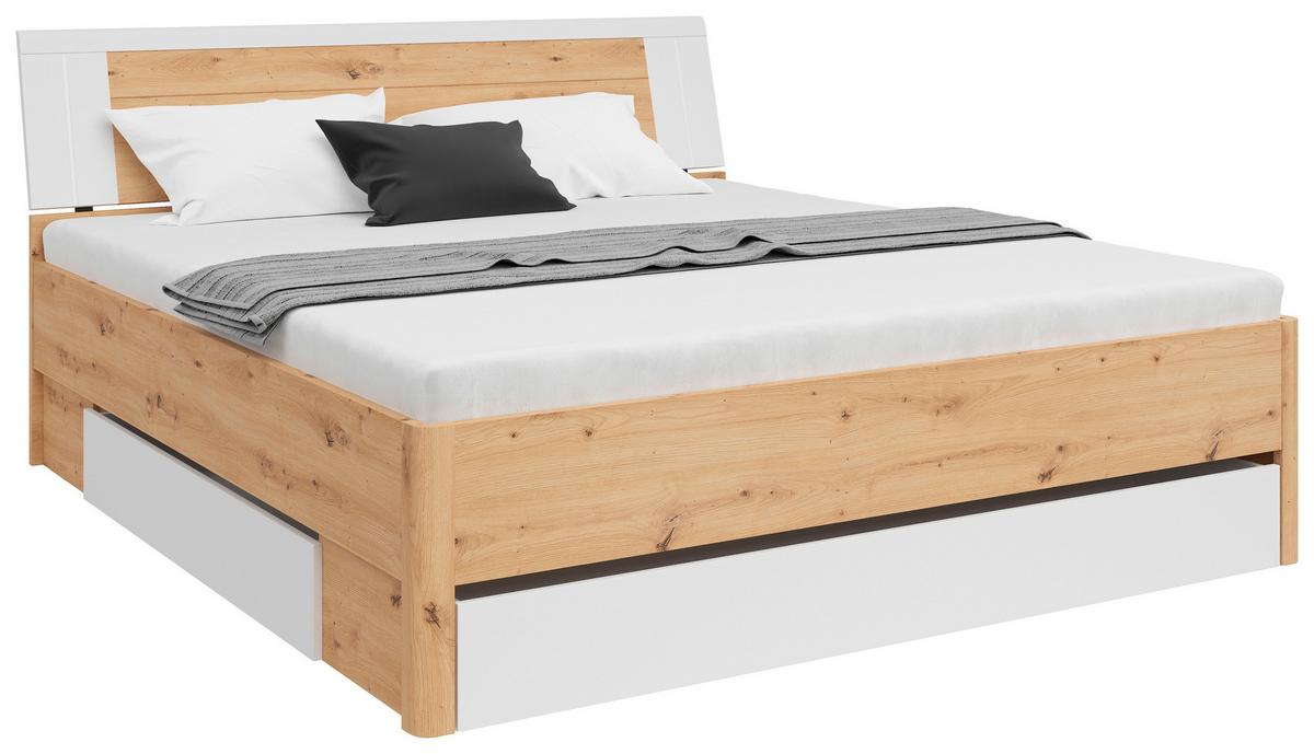 Tárolós Ágy Saturn 180/200 Cm - Artisan tölgy/fehér, Konventionell, faalapú anyag (180/200cm)