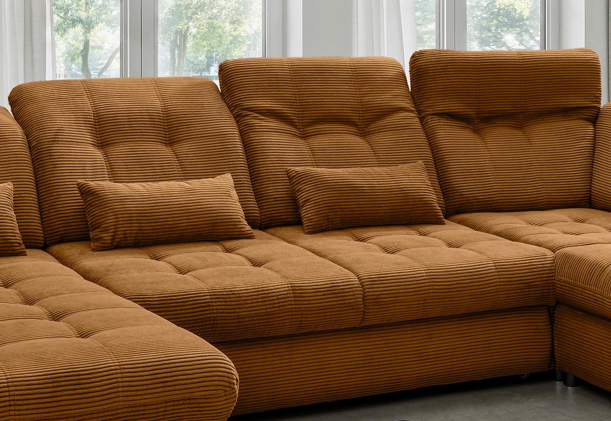 Wohnlandschaft mit Bettkasten Rigatti Goldfarben B: 387 cm - Goldfarben/Schwarz, MODERN, Textil (184/387/252cm) - Livetastic