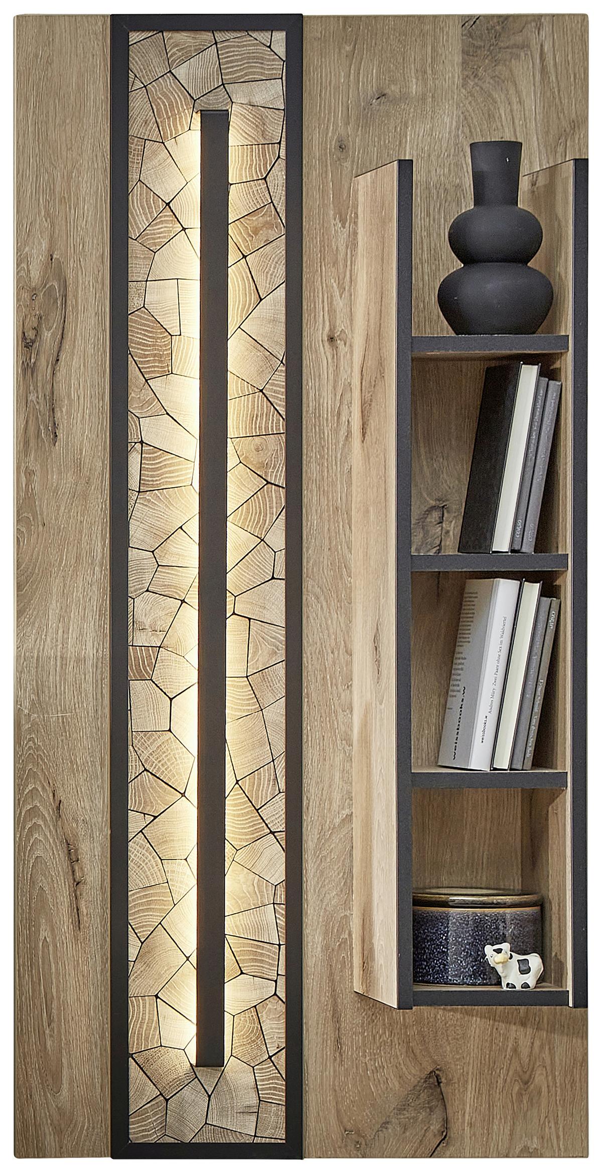 Wandregal Ruben - Eichefarben/Schwarz, KONVENTIONELL, Holzwerkstoff (60/120/20cm) - Livetastic