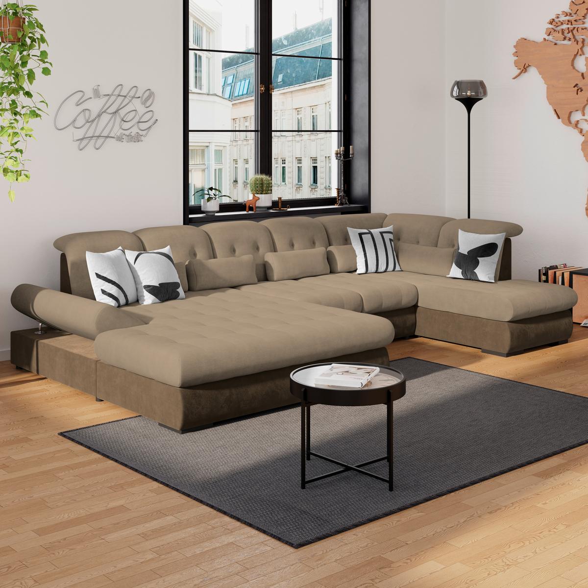 Wohnlandschaft Madera Braun, S: 358x212 cm - Hellbraun/Dunkelbraun, KONVENTIONELL, Kunststoff/Textil (190/358/212cm)