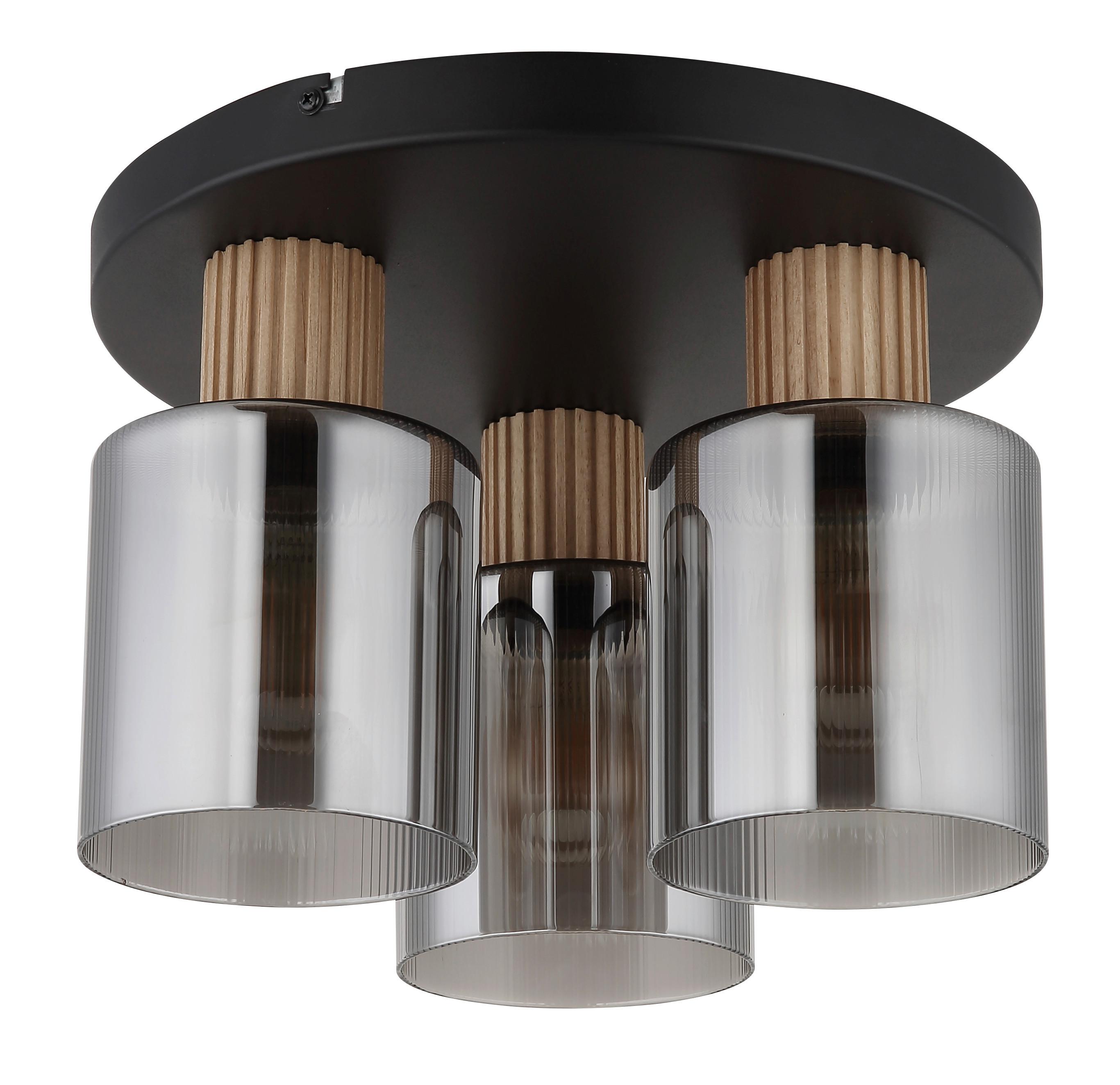 Deckenleuchte 15768-3d - Dunkelbraun/Schwarz, Natur, Glas/Holz (30/21cm) - Globo
