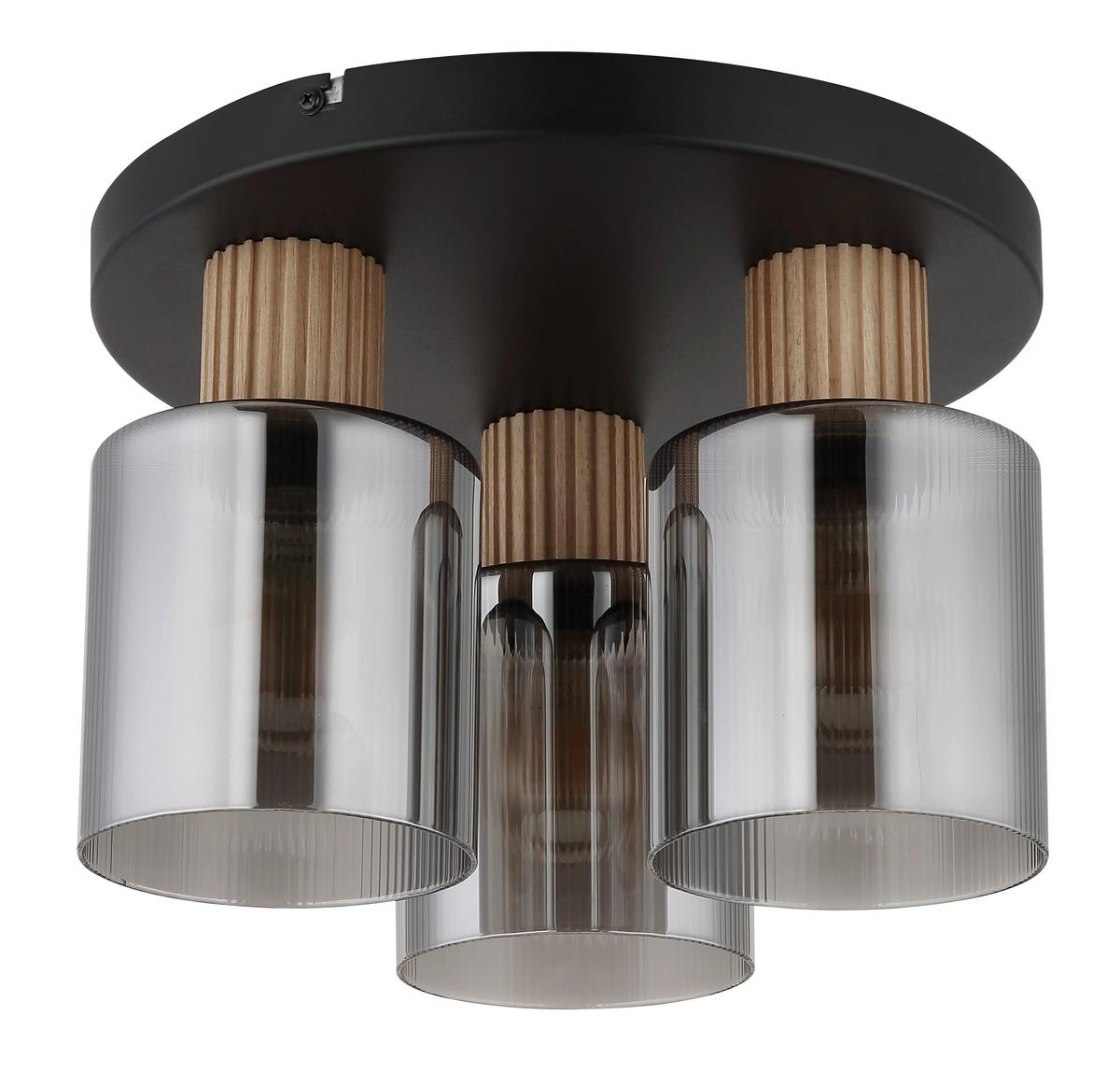 Deckenleuchte 15768-3D - Dunkelbraun/Schwarz, Natur, Glas/Holz (30/21cm) - Globo