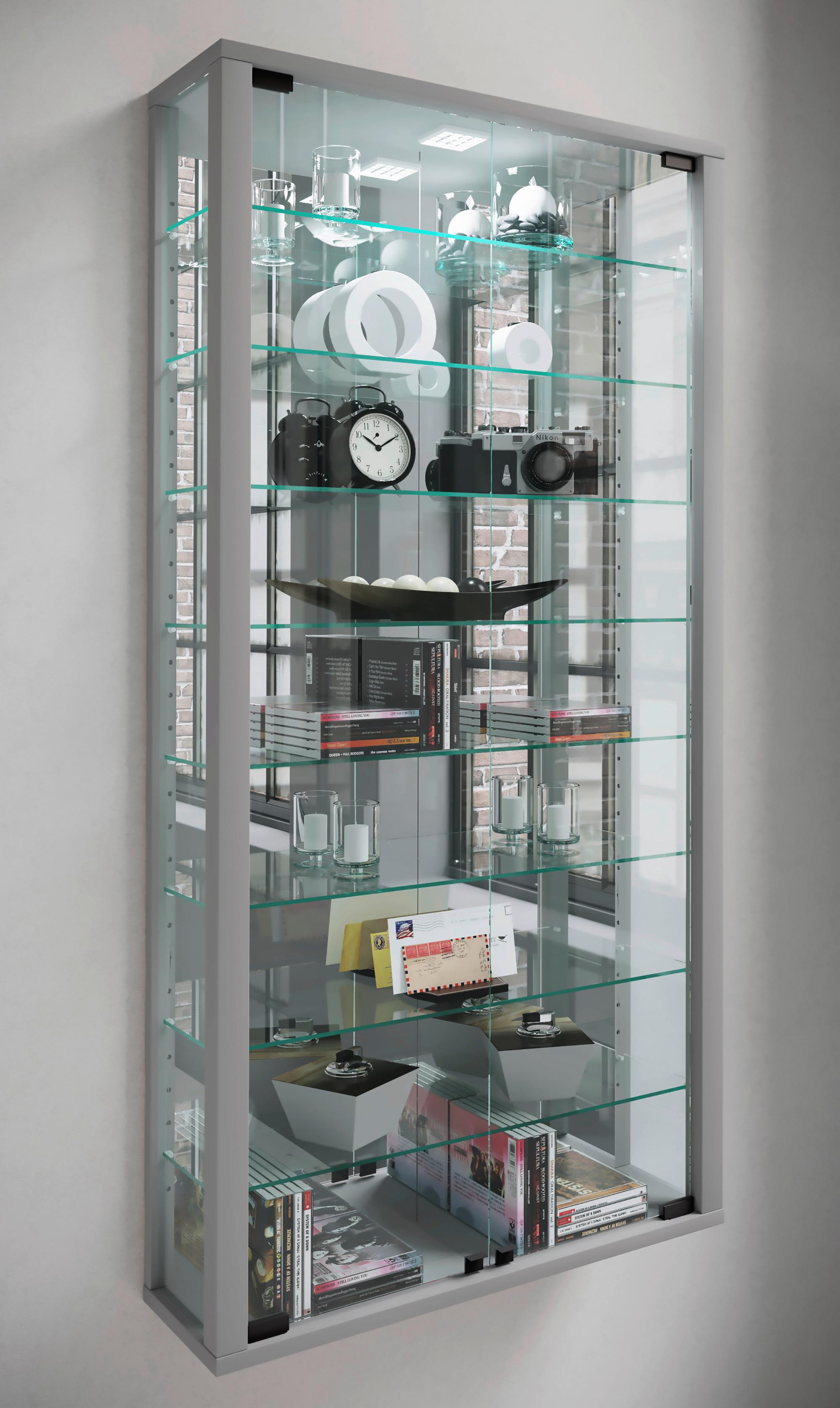 Hängevitrine Vitrosa Silberfarben B: 59 cm - Silberfarben/Schwarz, MODERN, Glas/Holzwerkstoff (59/114,3/18cm) - MID.YOU