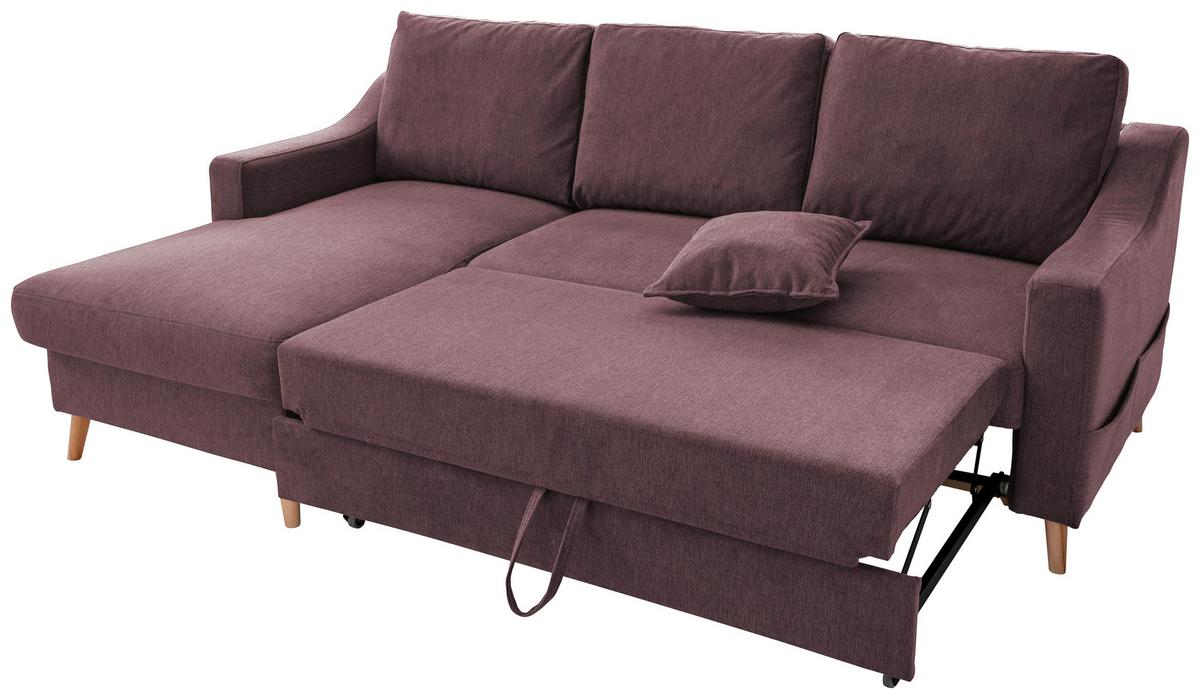 Ecksofa mit Schlaffunktion Valentina mit Kissen Bordeaux - Bordeaux/Naturfarben, KONVENTIONELL, Textil (150/228cm) - P & B