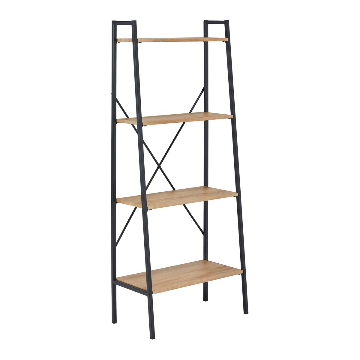 Regal GIORGIA 60 cm - černá/přírodní barvy, Moderní, kov/dřevo (60/148/32cm) - Bessagi Home