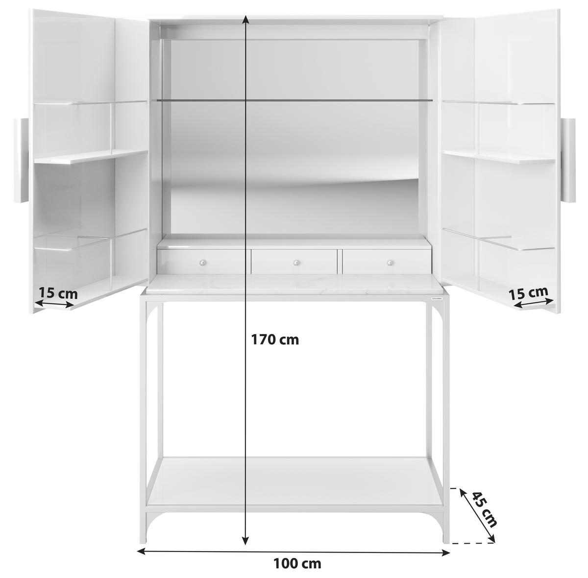 Barschrank Brandi 2-türig Weiß/goldfarben 100x170x45 Cm - Goldfarben/Weiß, LIFESTYLE, Glas/Holzwerkstoff (100/170/45cm) - Playboy