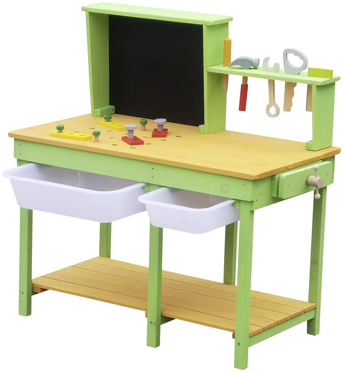 Kinderwerkbank Tobias - Naturfarben/Hellgrün, Trend, Holz (79,1/80/37cm) - James Wood