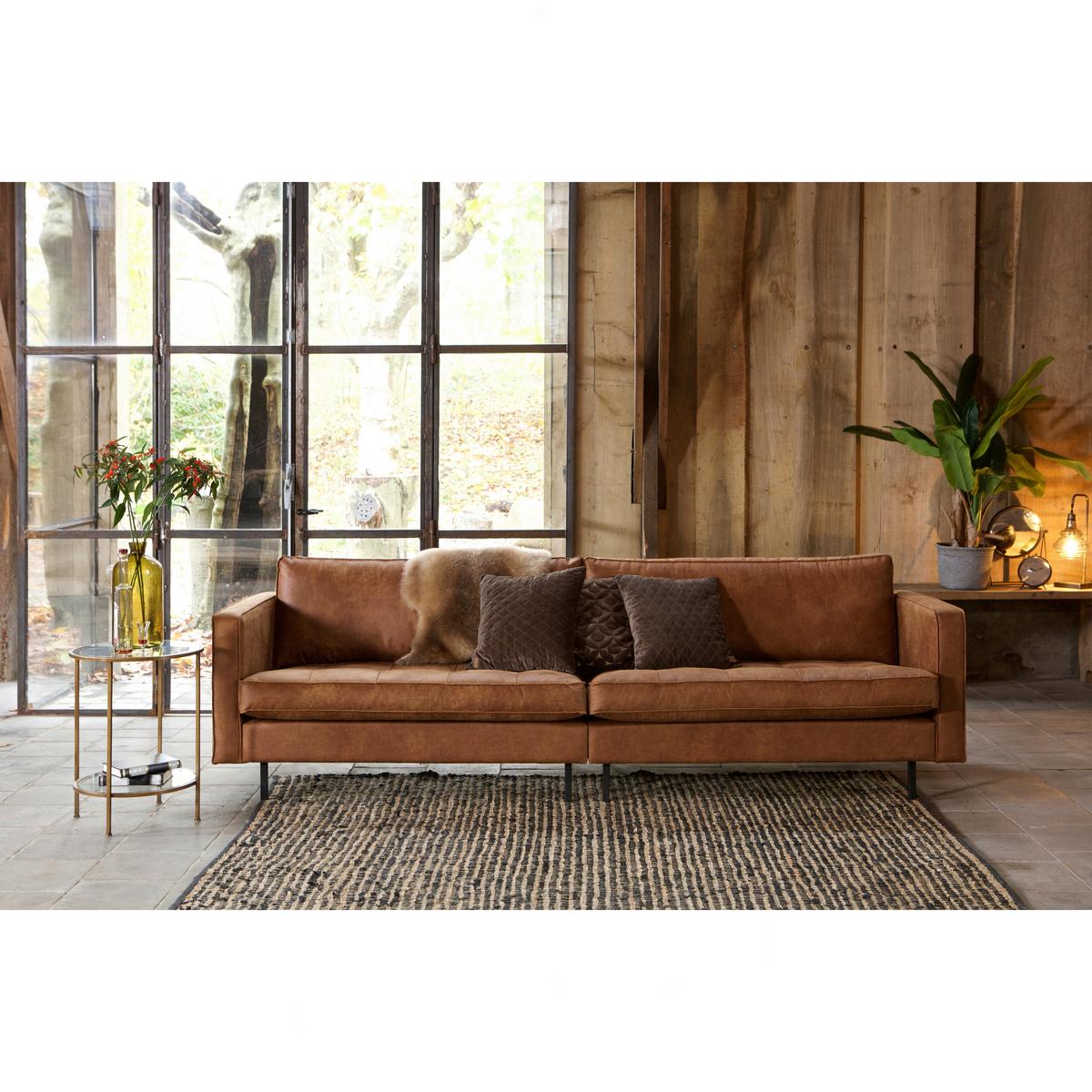 3-Sitzer-Sofa Rodeo Classic Cognac B: 275cm - Cognac/Schwarz, Design, Leder/Metall (275/83/88cm) - Livetastic